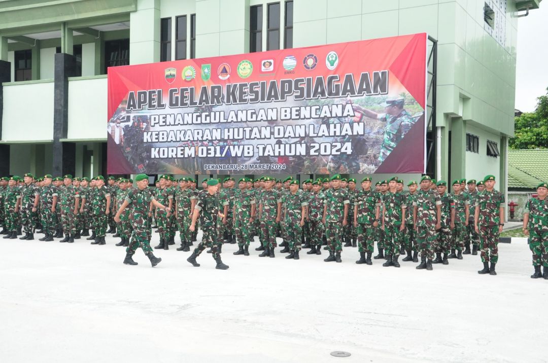 Korem 031/Wira Bima gelar Apel Kesiapsiagaan Penanggulangan Bencana Karhutla Tahun 2024.